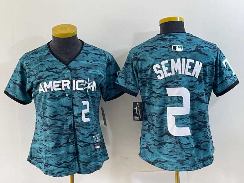 Women%27s Texas Rangers #2 Marcus Semien Number Teal 2023 All Star Stitched Baseball Jersey->mlb womens jerseys->MLB Jersey
